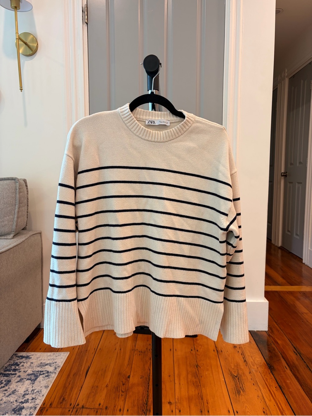 Zara Cream Sweater with Navy Stripes
